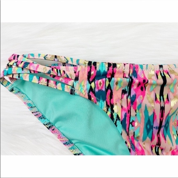 𝅺NWT Shade & Shore Coral Ikat Metallic Strappy Cheeky Bikini Bottoms Size Small - Picture 4 of 7